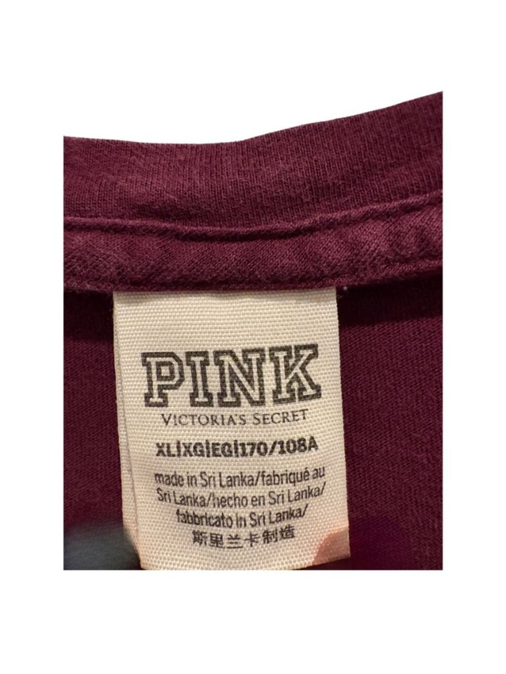 PINK Victoria's Secret Burgundy Campus Pocket Tee XL - Picture 3 of 3